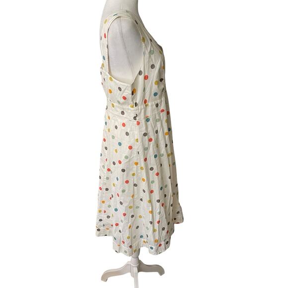 Garnet Hill Womens 14 A-line Dress Polka Dot White Print Vneck Cotton Flowy - Picture 7 of 12